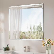 Keonjinn 42 x 36 Inch Bathroom Mirror with Beveled Edge, Frameless Mirrors for Over Sink, Rectangle Wall Mirror Shatterproof, Modern Decorative for Living Room, Entryway, Bedroom, Horizontal/Vertical