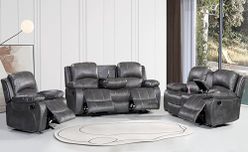 Betsy Furniture 3PC Faux Leather Reclining Couch Set, Living Room Furniture Set, Sofa, Loveseat, Glider, 8018 Multiple Colors (Gray, Sofa+Loveseat+Chair)