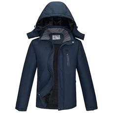 CAMEL CROWN Men's Winter Coats Mountain Waterproof Ski Jacket Warm Fleece Jacket with Detachable Hood Windproof Rain Jacket Blue 2XL