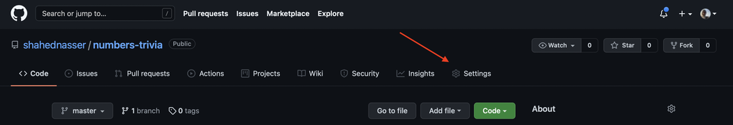 repository settings on GitHub