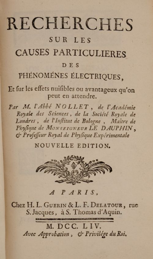 Recherches sur les causes particulieres des phénoménes électriques (1754)