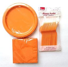 Classic Orange Party Supply Pack for 24 Guests- Plates, Napkins, Forks by Walmart
