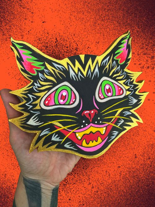 Vintage Halloween inspired Woodcut Cat!