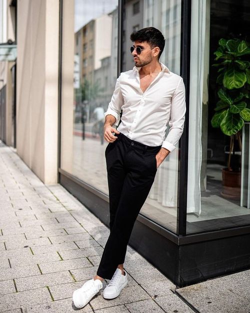 Business Casual Men White Shirt, Semi Formal Men Outfit White Shirt, Black And White Mens Outfit Formal, Black Pants And White Shirt Outfit Men, Black And White Formal Outfit Men, Black Pant White Shirt Outfit Men, Black Shirt White Pants Men, White Shirt Black Pants Outfit Men, Black And White Formal Outfit