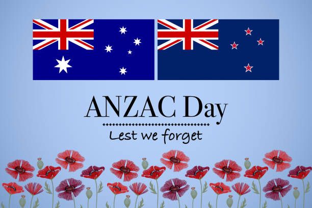 ANZAC day remembrance background with poppy Australia New Zealand flag vector illustration ANZAC day remembrance background with poppy Australia New Zealand flag vector illustration anzac day new zealand stock illustrations