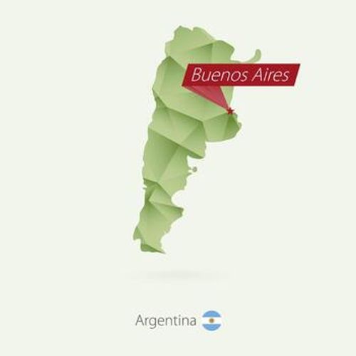 Green gradient low poly map of Argentina with capital Buenos Aires vector