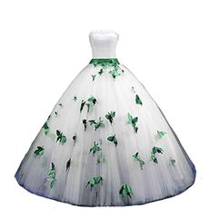 Ball Gown Butterfly Long Prom Formal Wedding Dresses 6 White and Emerald Green