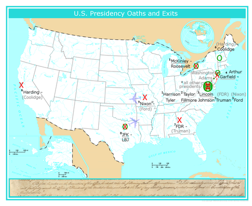 us presidents map of oaths and exits