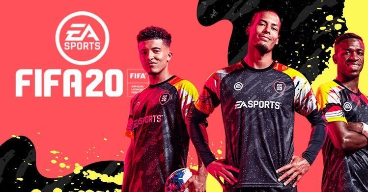 two men standing next to each other in front of a red background with the title for ea