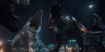 The 2015 Indominus roaring at Rexy and Blue seconds before she is pulled to her death by a Mosasaurus.