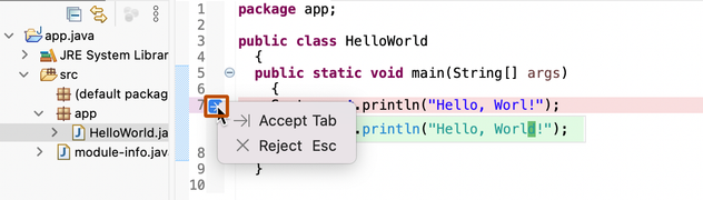 Screenshot of the gutter menu in Eclipse. The arrow is outlined in dark orange.