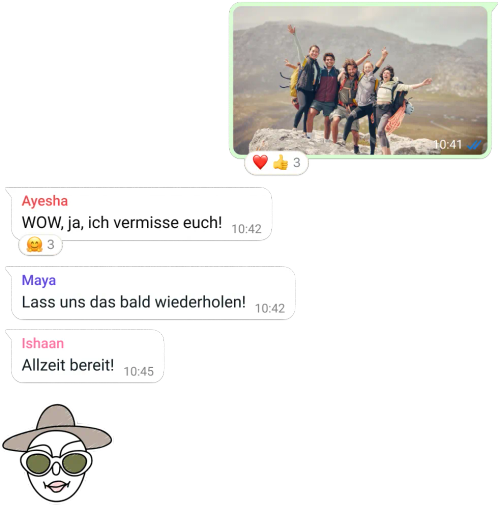 Screenshot der WhatsApp-Funktion für Gruppenunterhaltungen mit Foto- und Nachrichtenaustausch