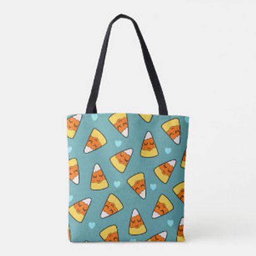 Cute Candy Corn Drawing & Hearts Pattern Tote Bag