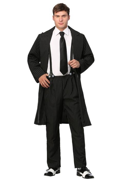 Adult Zoot Suit Gangster Costume Pin Stripe Zoot Suit Outfit for Men Halloween Costume