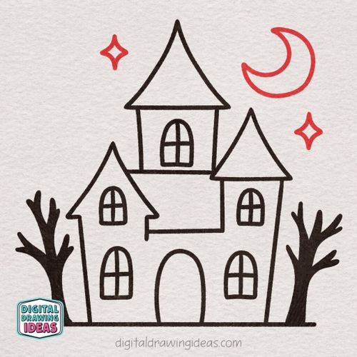 how to draw a haunted house - easy haunted house drawing tutorial
