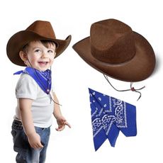 SeptCity Toddler Cowboy Hat and Blue Bandana for Age 2-5, Baby Infant Gift for Halloween Birthday Western Parties (Brown)