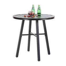 PHI VILLA 28 Inch Patio Table, Outdoor Round Weather-Resistant Metal Bistro Table - Black