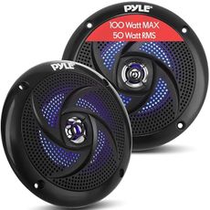Pyle Waterproof Rated Marine Speakers - 4'' 2 Way Off-Road Vehicles & Weather Resistant Outdoor Audio Stereo Sound System w/ LED Lights, 100W Power, & Low Profile Slim Style, Pair, Black