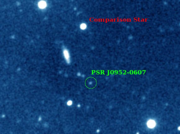 This image shows PSR J0952-0607 and its companion. Image credit: W.M. Keck Observatory / Roger W. Romani / Alex Filippenko.