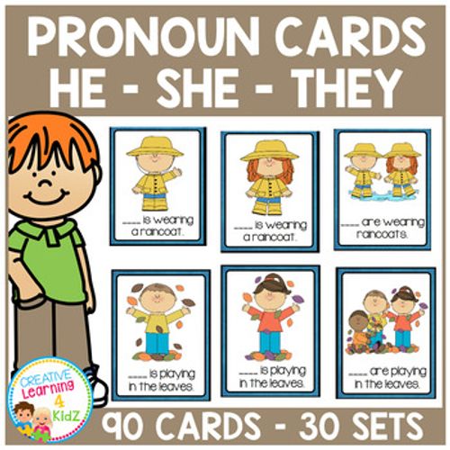 Preview of Pronoun Picture Cards – He, She, They Sentence Prompts (90 Cards / 30 Sets)