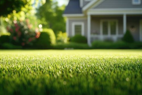 Lush green lawn in front of a home