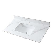 Montary 43"x 22" Bathroom Vanity Top with Undermounted Large Ceramic Sink & Backsplash, Sintered Stone Artificial Marble Vanity Sink Tops with 1 Pre-Drilled Hole, Carrara Gold