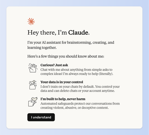 Claude 預設不會用你的對話內容來進行訓練，你也可以隨時刪除聊天紀錄或帳號