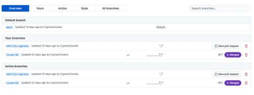 screenshot of branches page on GitHub