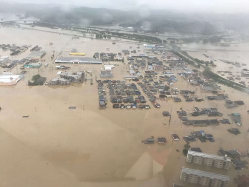 西日本豪雨での、真備記念病院付近の様子