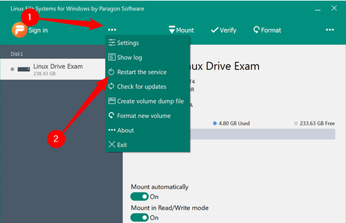 Click the three dots near the top-middle of the screen, then click "Restart the Service" if your drives are not detected.