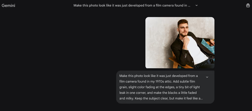 Gemini prompt for a time travel effect on image.
