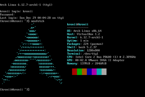 arch linux minimal neofetch output