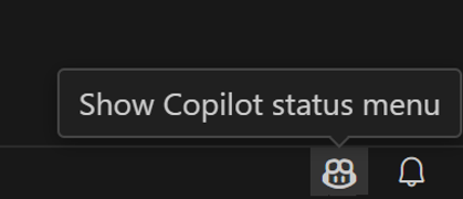 Hover over the Copilot Status bar item displays "Show Copilot status menu"