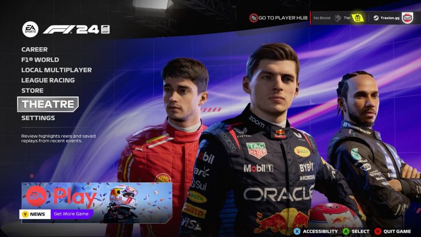 F1 24, main menu, theatre