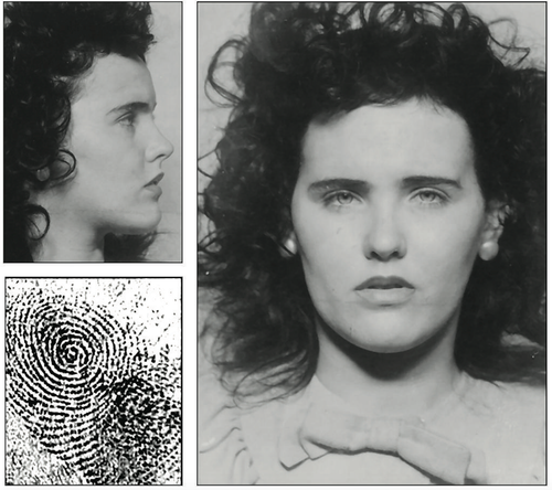 Mug shots and fingerprint of Elizabeth Short, aka the "Black Dahlia," who was brutally murdered in January 1947. The FBI provided Short's prints and mug shots from its files to the press after her murder.
