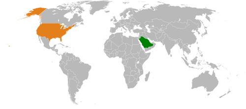 Map indicating locations of Saudi Arabia and USA