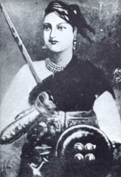 Lakshmibai, Rani of Jhansi, one of the principal rebel leaders who lost her kingdom through the Doctrine of Lapse.