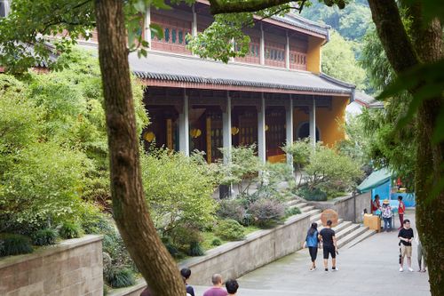 Ancient stone entrance to Lingyin Temple in Hangzhou