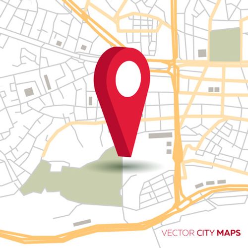 Vector flat abstract city map with pin pointer geotag marker