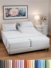 Split Queen Sheets - Easy-Fit, Wrinkle-Resistant, Designed for Split Queen Mattress – Split Queen Sheets Sets Fits 14" to 16" Deep Pockets – Premium Extra Soft, Queen Split Fitted Sheet Set – White