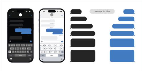 Smartphone displaying messaging app with chat bubbles and keyboard.
