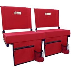 BRAWNTIDE Wide Stadium Seat - 2 Pack, Extra Thick Padding, Bleacher Hooks, Compact Chair, Light, Shoulder Strap, 3 Storage Pockets, Ideal for Back Support, Sporting Events (Red)