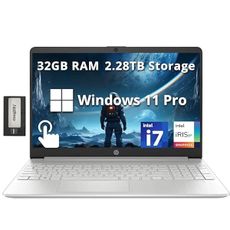 HP 15.6" FHD IPS Touchscreen Laptop, Intel i7-1255U, 32GB RAM, 2.28TB Storage(2TB SSD+288GB Docking Station Set), Intel Iris Xe Graphics, Num Pad, HD Webcam, Fast Charge, Windows 11 Pro, Silver