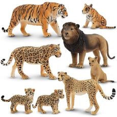 Toymany 8PCS 2-5" Plastic Jungle Animals Figures Playset Includes Baby Animals, Realistic Lion, Tiger, Cheetah, Leopard Figurines with Cubs, Cake Toppers Christmas Birthday Toy Gift for Kids Toddlers