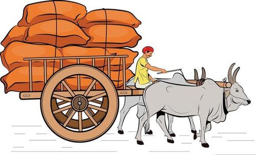 Indian Bullock Cart with crops, Indian Bullock Cart, farmer riding a bullock cart Indian village, Hand drawn in thin line style vector