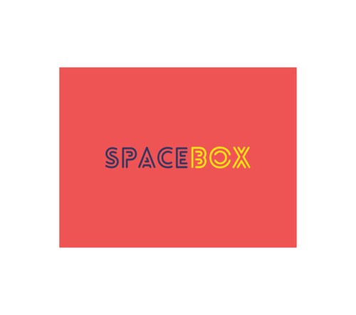 SpaceBox wordmark logo, blue and yellow text.