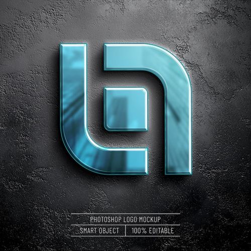 PSD gratuit mockup de logo bleu brillant en 3d sur du béton sombre