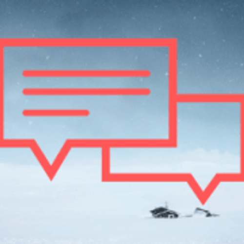 Chat boxes in front of a scenic winter location