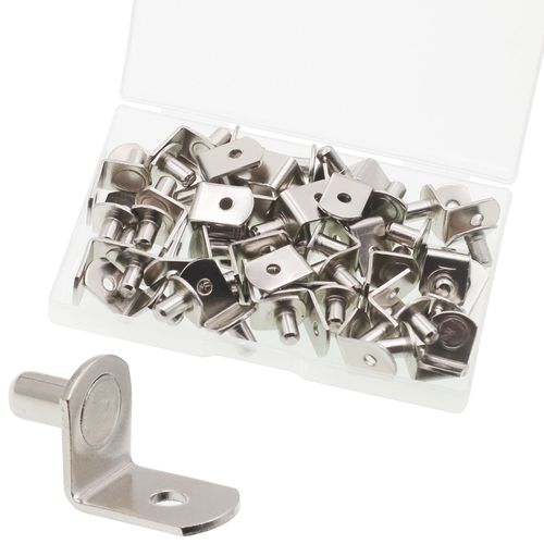 Shelf Support Pegs, 50 Pcs Shelf Pegs with Hole, 5mm (1/5 inch) Cabinet Shelf Bracket Pegs, L-Shaped Nickel Plated Shelf P...