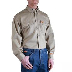 Wrangler Men's Riggs Fr Long Sleeve Button Down Work Shirt Grey Large Tall